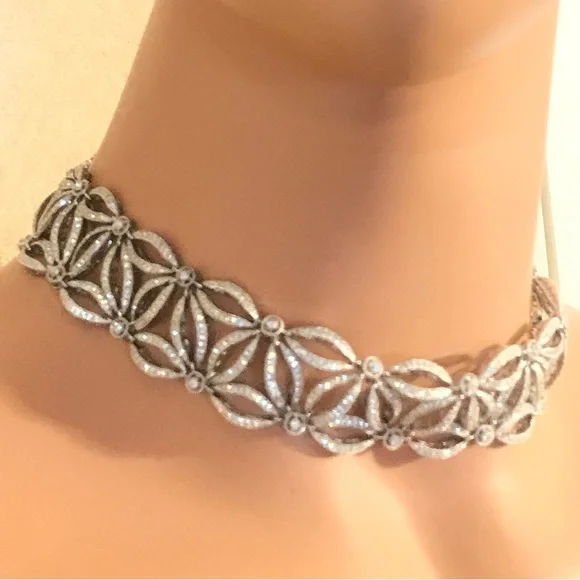 Nadri choker necklace with crystals in silver tone setting. Jewelry